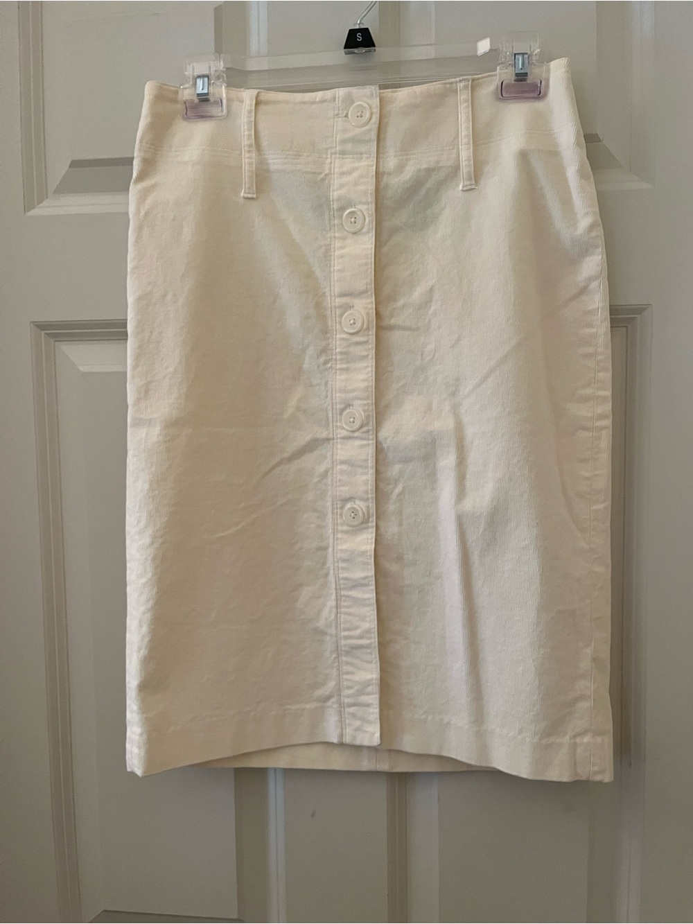 vintage Express ivory corduroy pencil skirt button-down front lightweight 3/4
